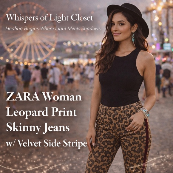 Zara Pants - 🐆 ZARA Woman Leopard Print Skinny Jeans with Velvet Side Stripe Size 4